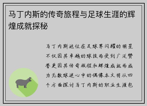 马丁内斯的传奇旅程与足球生涯的辉煌成就探秘